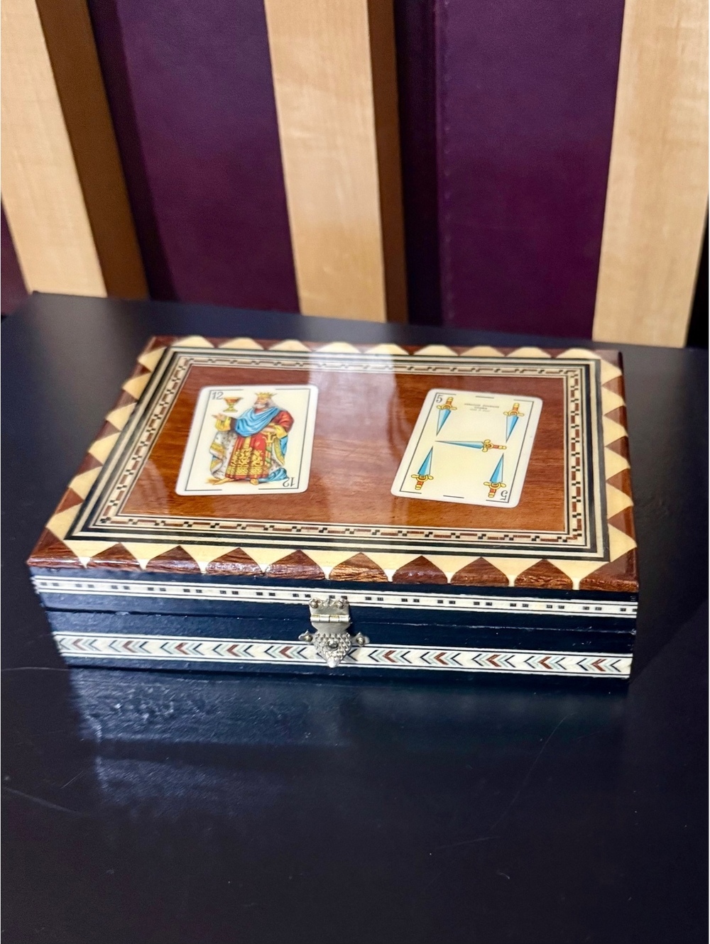 Vintage Spanish Marquetry Wood Inlaid Playing Card Box – Taracea Granadina